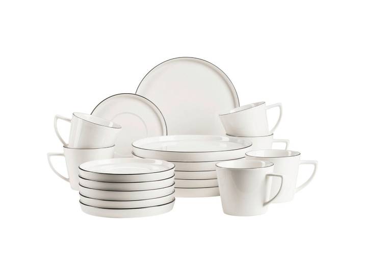 Mäser Kaffeeservice Sita, Schwarz, Weiß, Keramik, 18-teilig, 250 ml,250 ml, Geschirr, Geschirrsets, Kaffeeservice