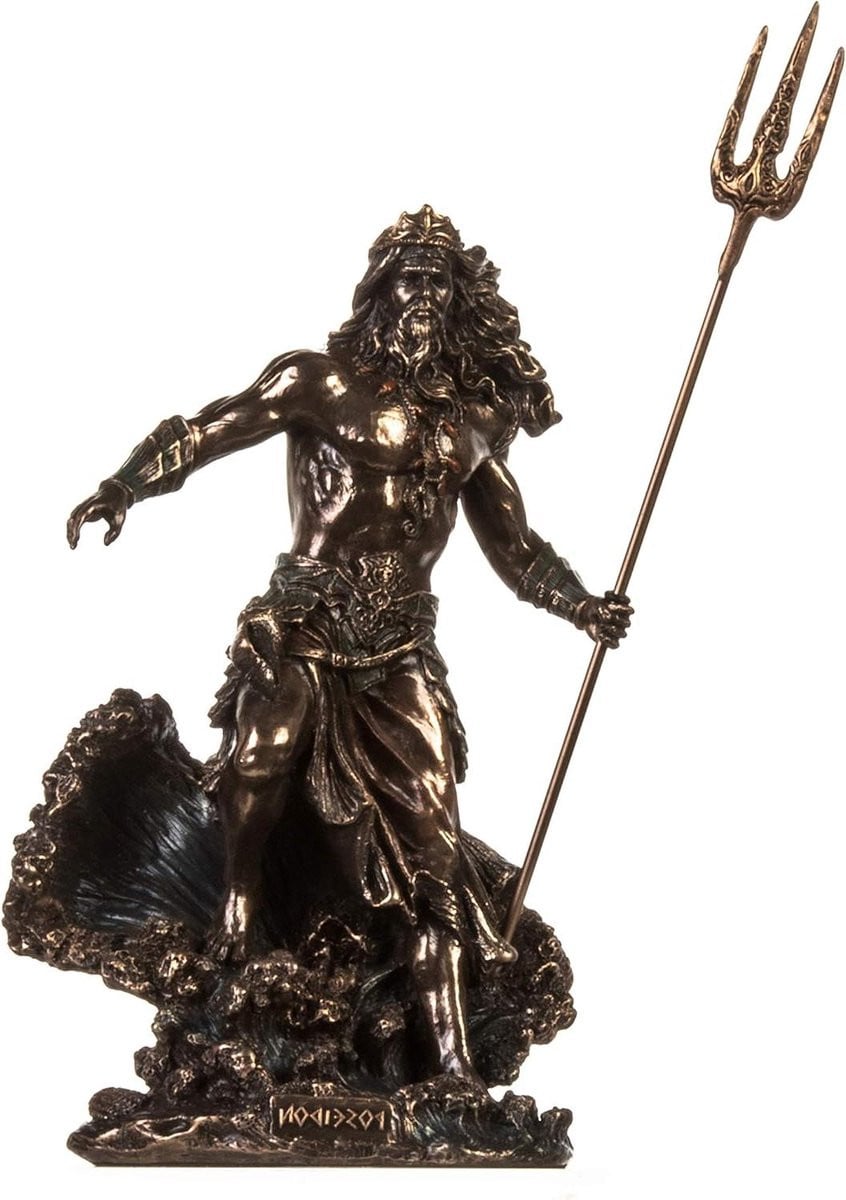 Griekse God Beeld Poseidon - Koud gegoten brons - Hoogte: 20 cm