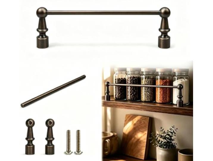 ROBAUN Massives Messing-Schutzgeländer for schwebende Regale, Anti-Fall-Schrank-Galeriestangen aus Metall, Geländer 8-60 Zoll for DIY-Regalmöbel(Bronze-2pack,56in/142cm)
