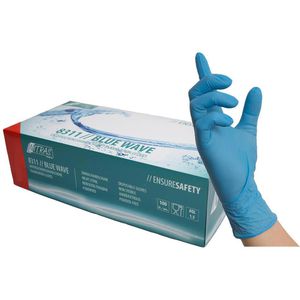 NITRAS-MEDICAL Einmalhandschuhe Blue Wave, blau, 100 Stück, Nitril, chemikalienbeständig, lebensmittelecht, Größe XL