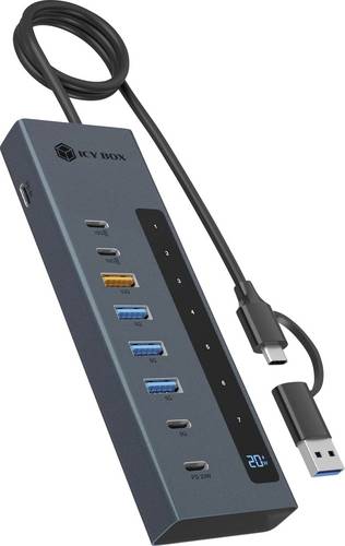 ICY BOX 61158 USB-Hub 7+1 Port USB-C (USB 3.2 Gen 2), USB-C (USB 3.2 Gen 1), USB-C PD, USB-A (USB 3.2 Gen 2), USB-A (USB 3.2