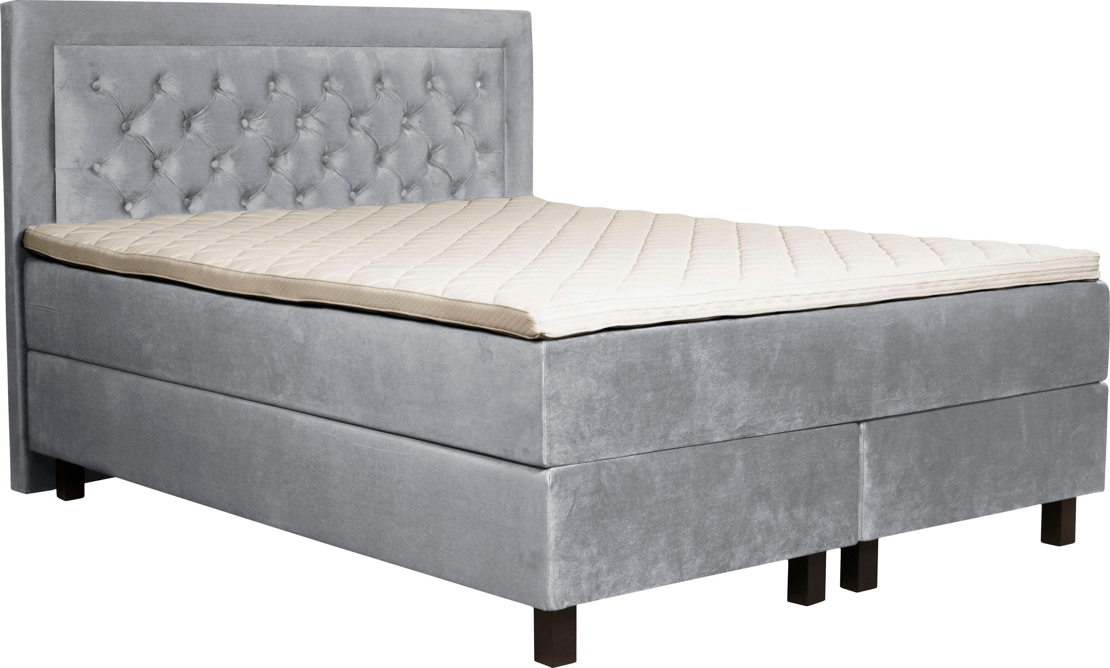 Boxspringbett HOME AFFAIRE "Jeanne", grau (hellgrau), B:181cm L:208cm, 100% Polyester, Komplettbetten, Boxspringbett, inkl. Topper mit Taschen-Federkernmatratze
