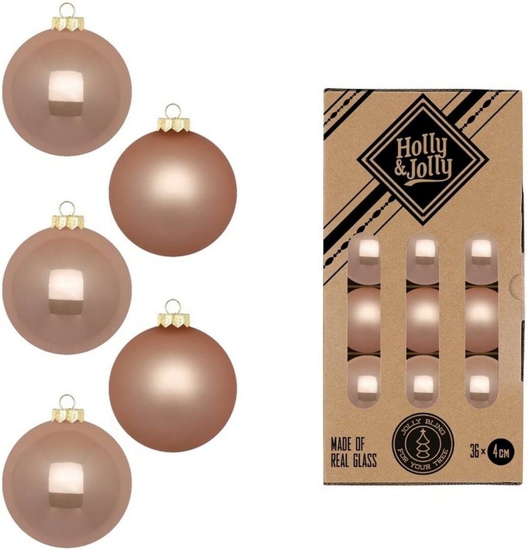 Weihnachtsbaumkugel "Holly & Jolly Weihnachtskugel 36 Stück", rosa (goldbraun), Ø:4cm, Weihnachtsbaumkugeln, Weihnachtsbaumkugel goldbraun 4cm
