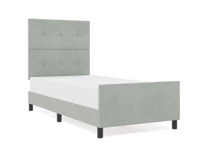 PUGYNBK Boxspringbett, Hellgrau, 90 x 200 cm, Samt Kopfteil verstellbar, Rahmen aus Kiefernholz, einfache Montage, moderner Stil