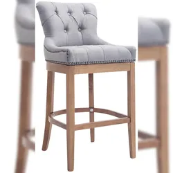 Décoshop26 - Barhocker x1 mit hellgrauem gestepptem Stoffsitz und hellem Holzgestell 10_0005063