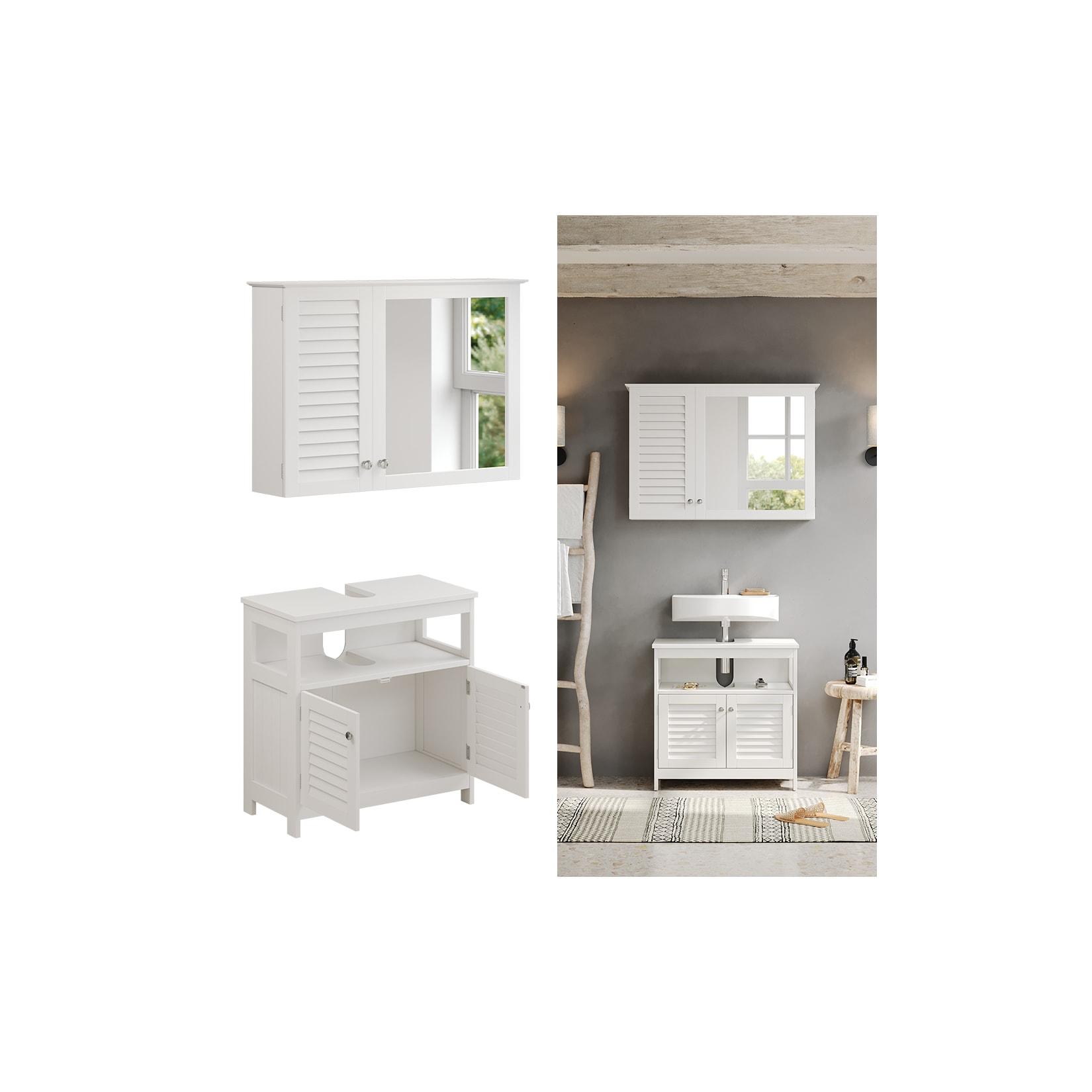 Vicco Badmöbel-Set Riad, Weiß, Badezimmer, moderne Badserie, Lamellen-Front, Waschtischunterschrank, Spiegelschrank