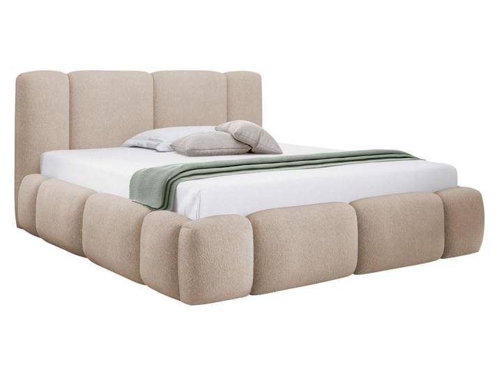 MIRJAN24 Polsterbett Bianco Boucle, Doppelbett mit Bettkasten für die Bettwäsche, Metalllattenrost aus Laubholz (Farbe: Lambi 06, Größe: 140x200 cm)