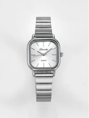ModernMart Denvosi Square Watch For Women Stainless Steel Minimalist Quartz Fashion Wristwatch silvery