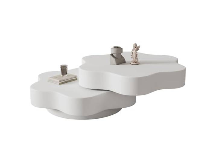 Couchtisch mit Drehfunktion, modernes Design in Wolkenform, Weiß (weiß) Die Arbeitsplatte kann gedreht werden