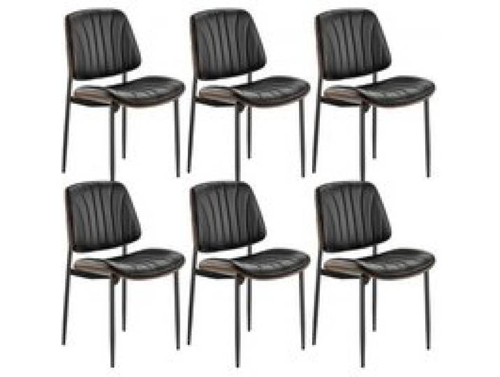 VEVOR moderner Esszimmerstuhl (6 Stk.) gepolsterter Leder-Beistellstuhl (158,76 kg belastbar) Akzentstuhl für Esstische, platzsparender Küchentischstuhl mit dicken Kissen & Metallbeinen, Schwarz