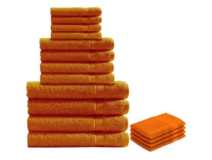 Handtuchset 16-teilig, je 4 Gäste-, Hand- Badetücher & Waschlappen, 100% Baumwolle, terra