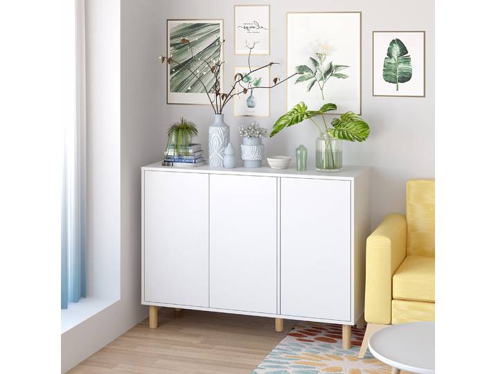 Getone Buffet, Armoire de Rangement, Buffet Cuisine avec 3 Porte, Buffet Blanc Salon Meuble de Cuisine, Étagères Réglable, 107x40x80cm
