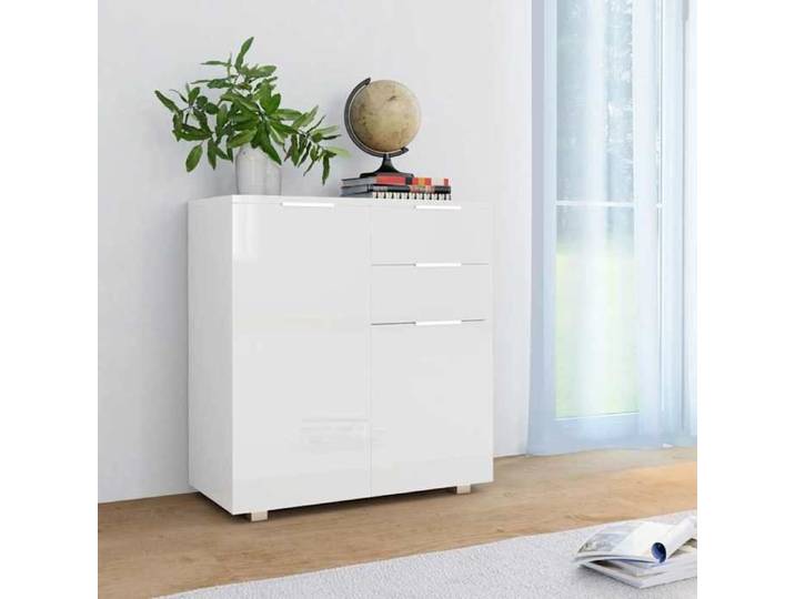 ELORAN Buffet bas Contemporain - Meuble Commode - Buffet de Rangement - Blanc brillant - 71x35x80 cm - Bois d'ingénierie 87239