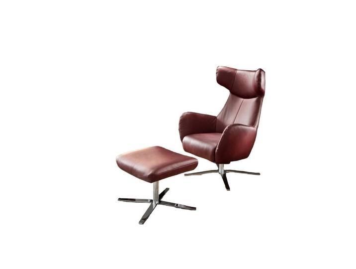 Kawola Drehsessel Inkl. Hocker Randy Rot Leder Drehbar (180°), Füllung: Komfortschaum, Drehkreuz, 79x117x96 cm, Wohnzimmer, Sessel