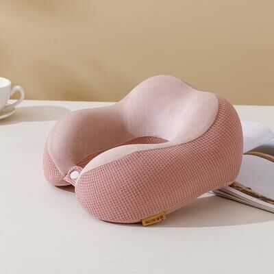 Inspire Daily Merch U shaped Neck Pillow For Travel Memory Foam Slow Rebound Airplane Car Lunch Break Mesh Hump pink
