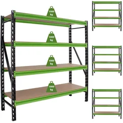 Baumarktplus 4x Industrieregal Milo 200x190x60cm steckbar, erweiterbar 4 Ebenen 4 Tonnen Schwerlastregal Regal