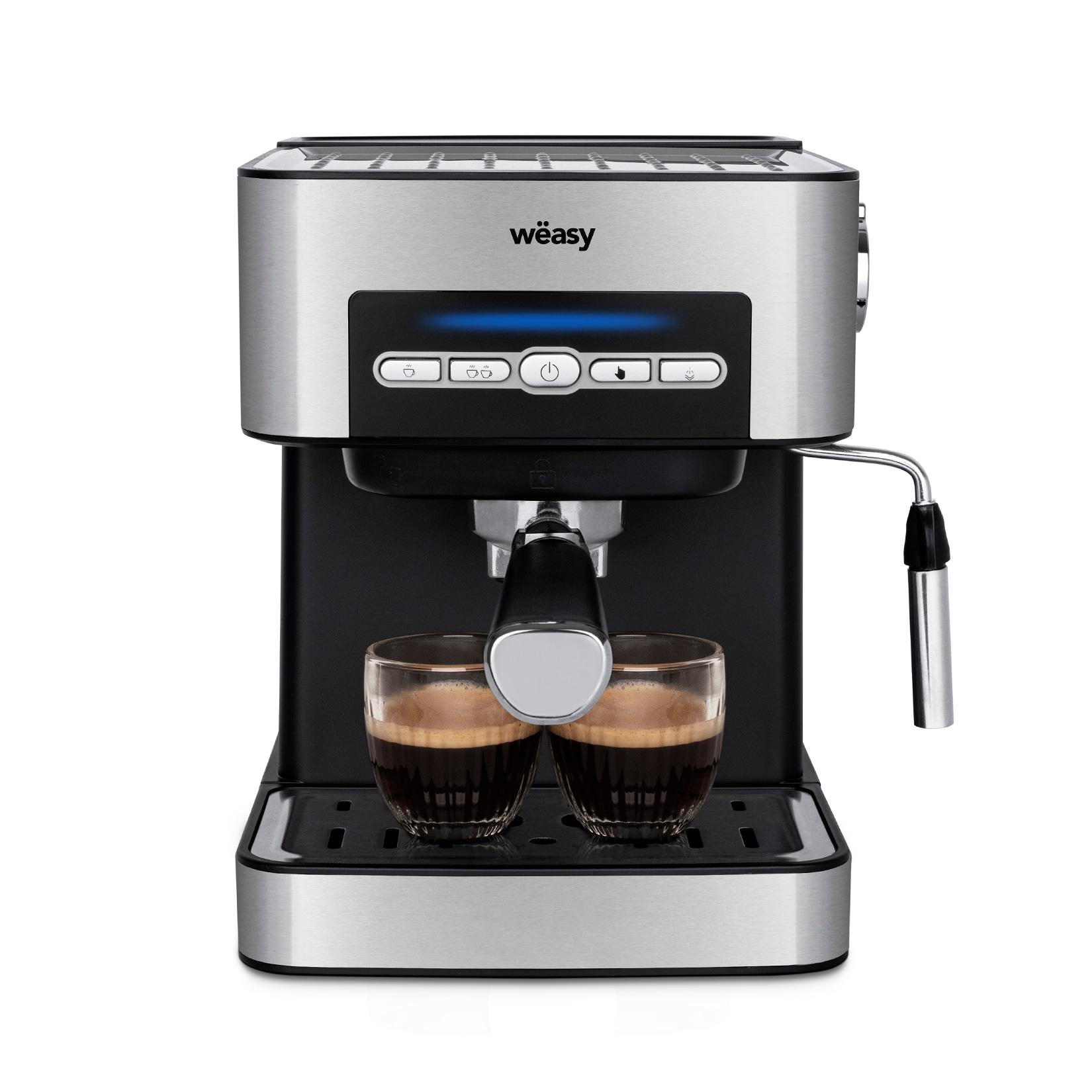 Wëasy Espressomaschine KFX32 / Fassungsvermögen 1,6 L / 4 Programme / Filter aus Edelstahl und Messlöffel / Edelstahl/ 850 W / Silber