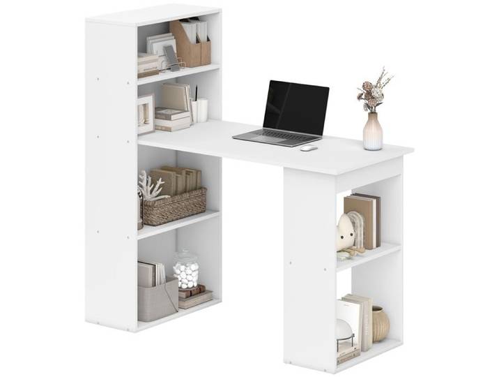 Bureau informatique avec rangement 6 compartiments ouverts 120 x 55 x 120 cm blanc