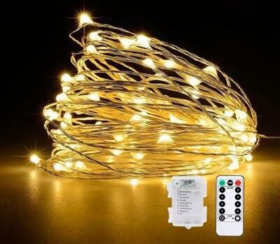 Uplift Treasures Battery Operated Silver Copper Wire String Lights With Remote warm copper Wire 10 M 100 Led
