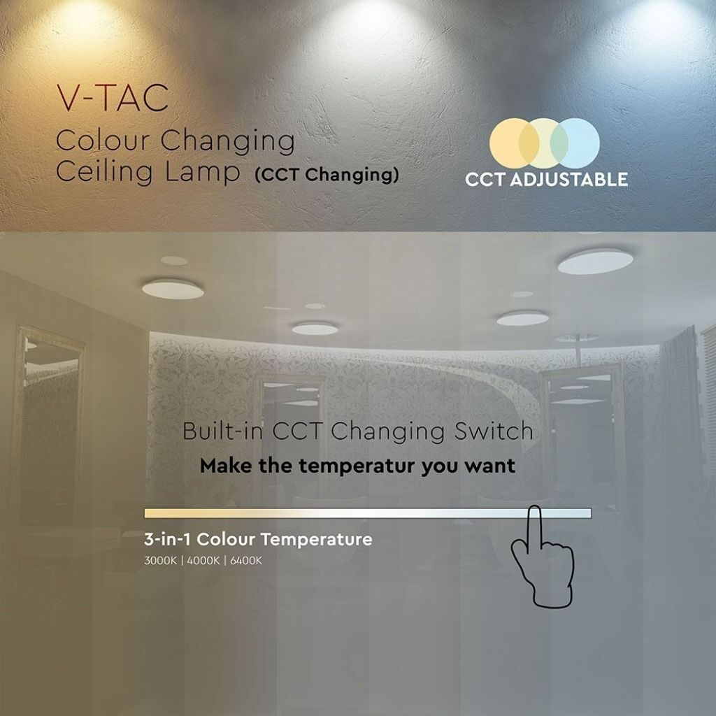 V-Tac Vt-8418 Plafoniera Led 18w Rotonda Bianca Cielo Stellato Switch Cambia Colore 3in1 Interno Ip20 - Sku 217604