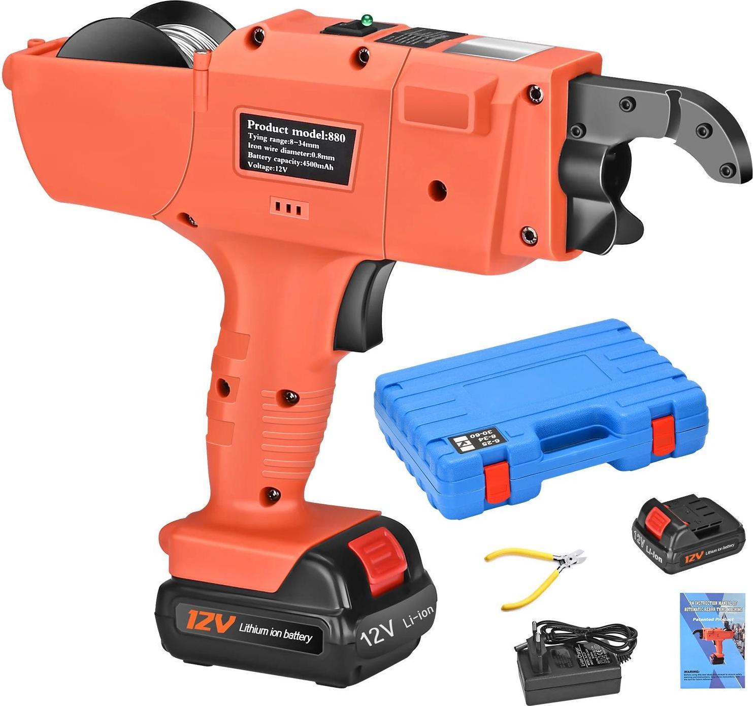 Bewehrungsbindegerät - Automatisch 12V - 8-34 mm Bereich - Akkubetrieben - Kabellos - Schnelles Drahtbinden - Orange