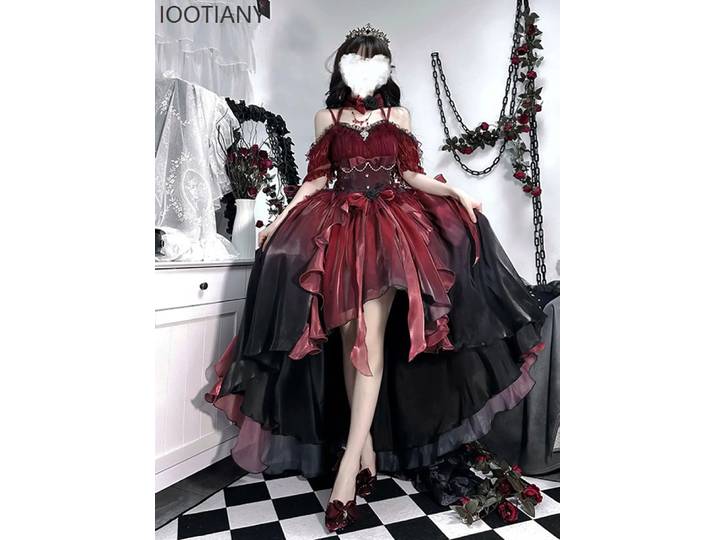 IOOTIANY mariée foncée fleur rouge robe de mariée Cosplay Lolita bouffée princesse Victoria irrégulière élégante robe rétro thé fête 2025
