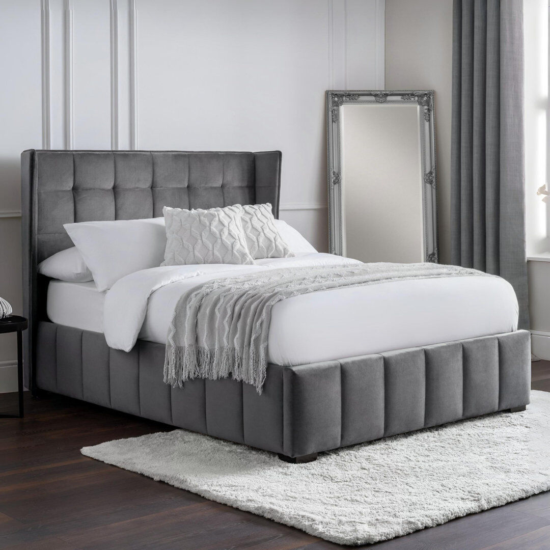 Rosalind Wheeler Palmira Upholstered Bed Frame Grey Kingsize (5')