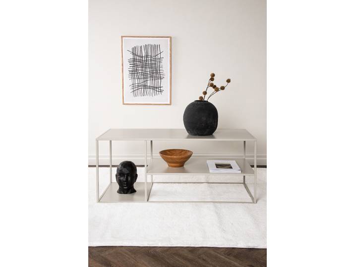 Couchtisch VENTURE HOME Staal, Beistelltisch mit Ablageboden, 50 × 50 cm , beige, beige, beige, B:50cm H:50cm T:120cm, Tische, Couchtisch, Sofatisch, Stahl pulverbeschichtet, langgestreckt, modern