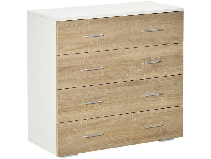 ComfortXL Komoode De-12780 4 Schubladen, zeitgenössisch Eiche hell, Eichefarben, 76x72x35 cm, Kleinmöbel, Kommoden, Kommoden