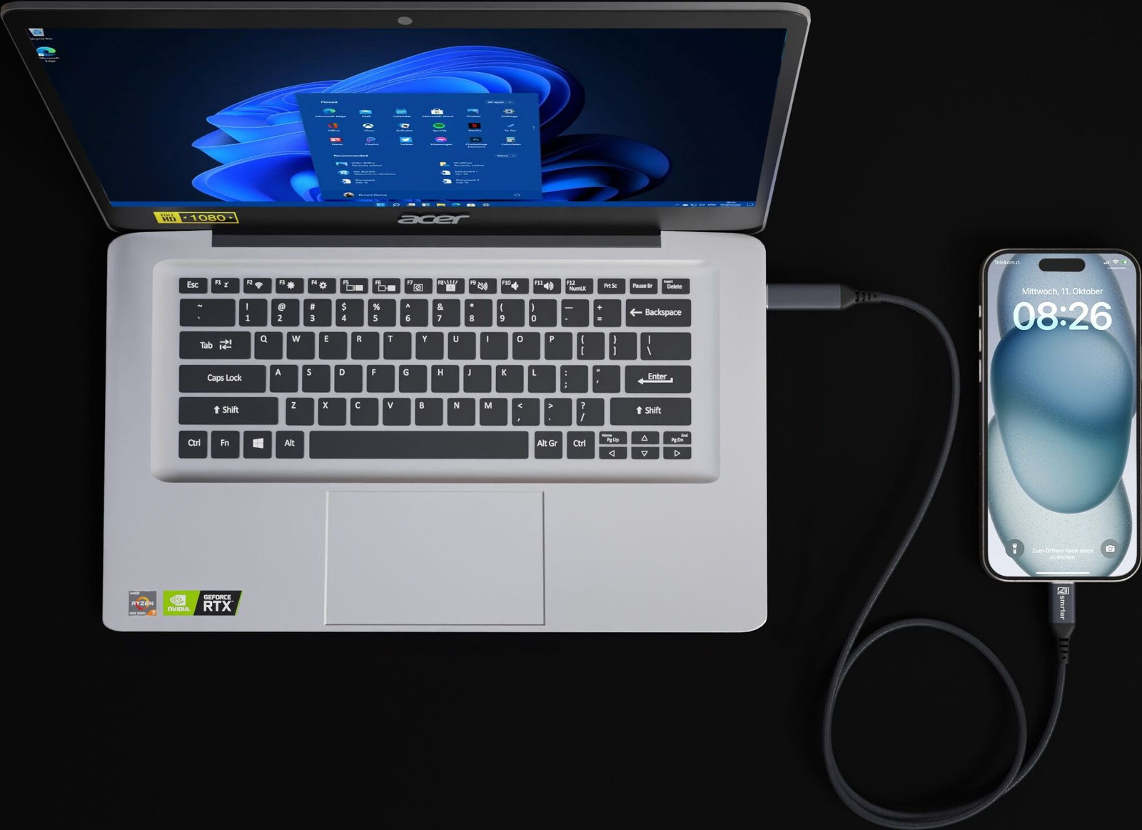Smrter Speedy 100 USB-C Daten- en laadkabel 100W PD, 200 cm, Zwart