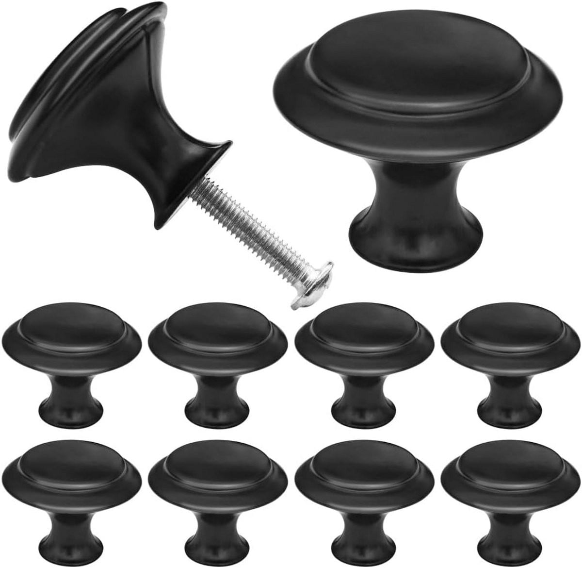 10 stuks zwarte ronde kastknoppen voor keuken en slaapkamermeubels, 23 x 30 mm, inclusief schroeven