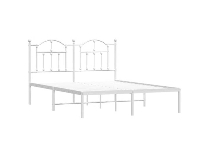 KTHLBRH Bettgestell mit Kopfteil Metall weiß 140 x 200 cm Bettgestell aus Stahl, Lattenrost inklusive, Stauraum unter 27 cm, robuste Konstruktion