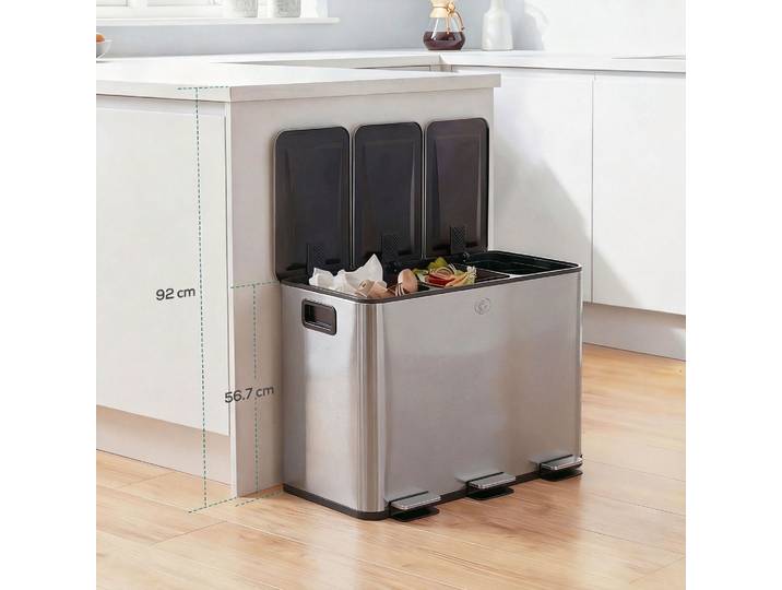 HOMCOM Poubelle Tri 3 Compartiments 20L Acier Inoxydable