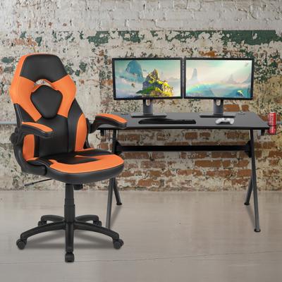 Lancaster Home Gaming Desk Bundle - Cup/Headphone Holders, Wire Management