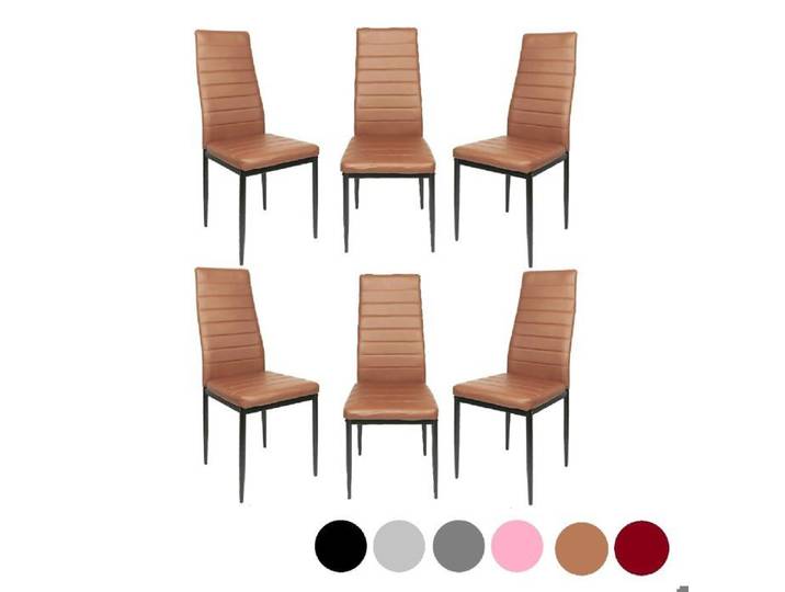 6X Chaises de salle à manger - Support Métallique et Siège PU Texturé - Chaises de Cuisine - Marron
