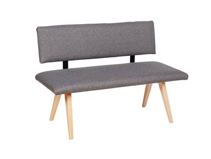 kundler home Sitzbank aus Holz mit Lehne und Polster 125x84x51 cm, Esszimmerbank Massivholz, Eckbank Echtholz für Küche, Büro, Wartezimmer und Rezeption, einfacher Aufbau (Grau)