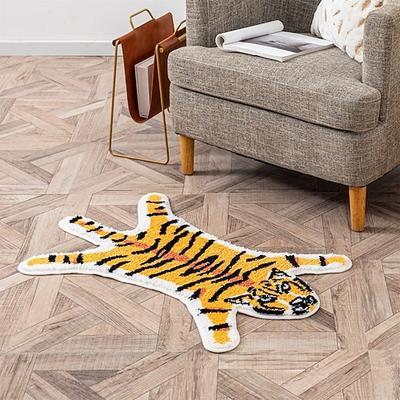 Teppiche Tigerprint formte Teppich für Wohnzimmer und Schlafzimmer Faux Pelz Tierhaut Teppich Weich Rutschfest Maschinenwaschbar Teppich Flauschige Akzent Fußmatte Wohnkultur