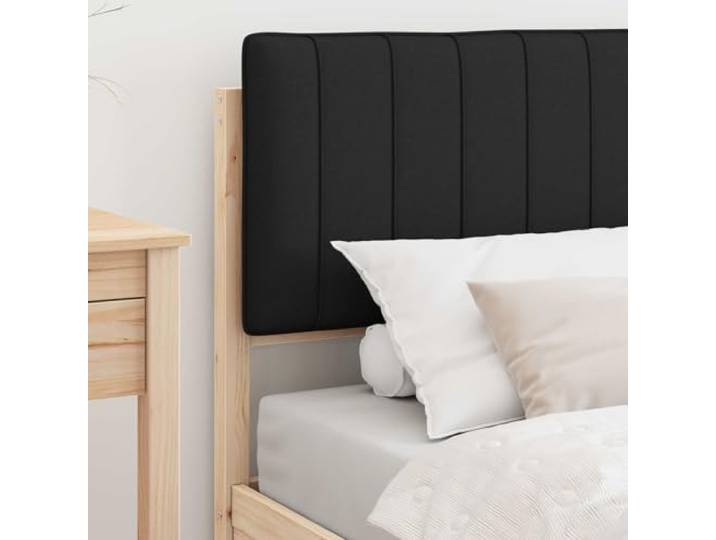 KTHLBRH Einzelbett 90 x 200 cm Schwarz Kiefer massiv Gepolstertes Kopfteil, Plattform mit Lattenrost, waschbarer Bezug, einfache Montage