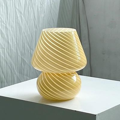 Inspired Living LumiGlow Striped Glass Mushroom Table Lamp Modern LED Bedside Desk Light yellow Texture us Adapter