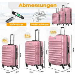 Kesser 3tlg. Hartschalenkofferset Hartschalenkoffer Reisekoffer Set, Koffer, Rosa