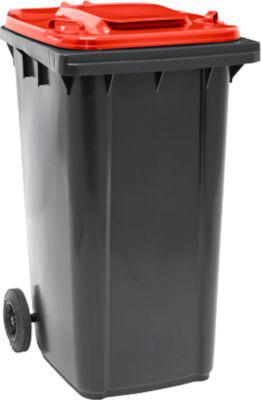 Fahrbare Mülltonne SSI Schäfer GMT eXtra, 240 l, EN 840, vorbereitet für Chipaufnahme, Ziehgriff, 90 % Recycling-Kunststoff, schwarz-rot
