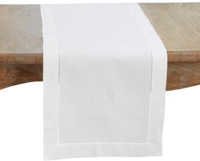 Saro Lifestyle Linen Blend Table Runner - Classic Hemstitch Decorative Table Runner for Dining Tables