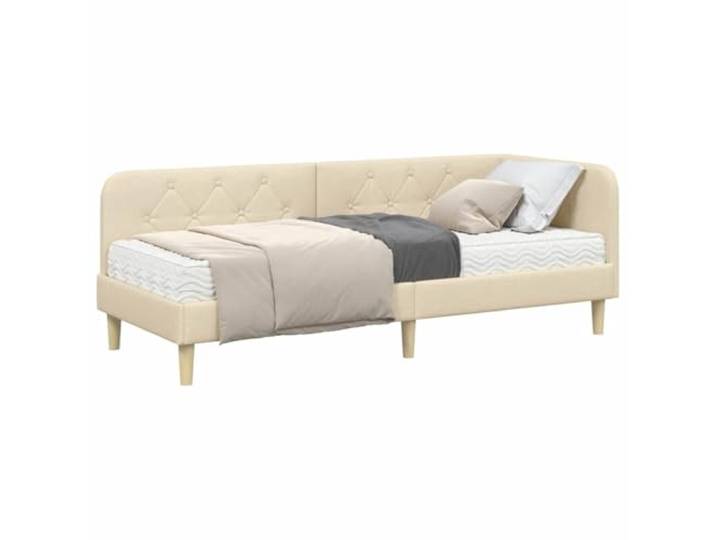 KTHLBRH Gepolstertes Eckbett, Creme, 80 x 200 cm Gestell aus Sperrholz, inklusive Schaumstoffmatratze, platzsparendes L-Design, Bezug aus Polyester