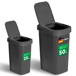 Novaliv Mülleimer-Set 25L + 50L, Abfalleimer mit 2in1 Deckel, Klappdeckel & Schwingdeckel, Anti-Geruch Mülleimer für Küche Haushalt Büro, Müll Eimer Abfall Trash Kunststoff Abfallbehälter