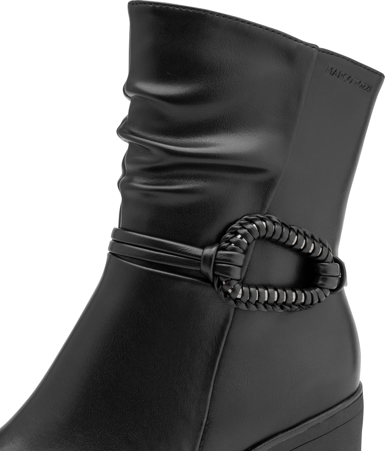 Stiefelette MARCO TOZZI, Damen, Gr. 39, schwarz, Lederimitat, Schuhe Stiefelette, Blockabsatz, Boots mit Bändern und Schmuckelement