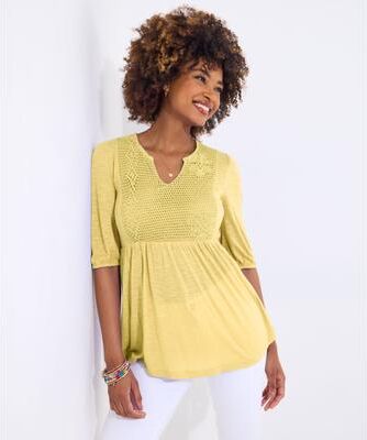 Plus Size Women's Notch Neck Babydoll Tee by Joe Browns in Butter (Size M)