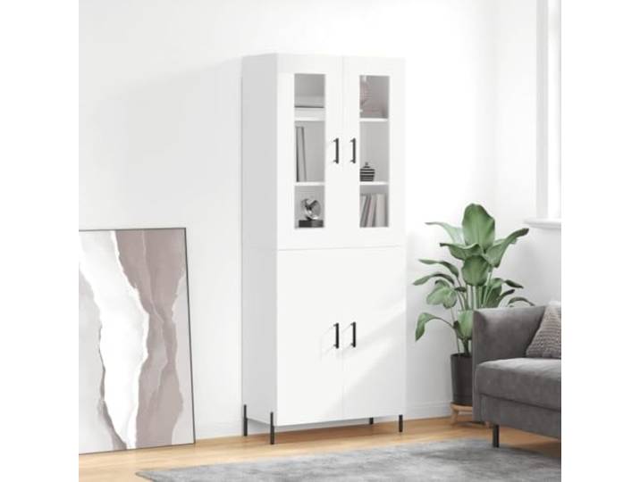 Highboard Weiß 69,5x34x180 cm Holzwerkstoff mit Türen und Metallfüßen Weiße Oberfläche, Holzwerkstoff, 2 Türen, Metallfüße, viel Stauraum, Wohnzimmer