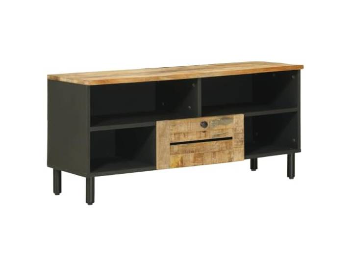 SKTQYQO TV-Schrank und 100 x 33 x 46 cm aus massivem Mangoholz 1 Schublade, Messinggriffe, Holztechnik, Montage erforderlich, minimalistischer Stil