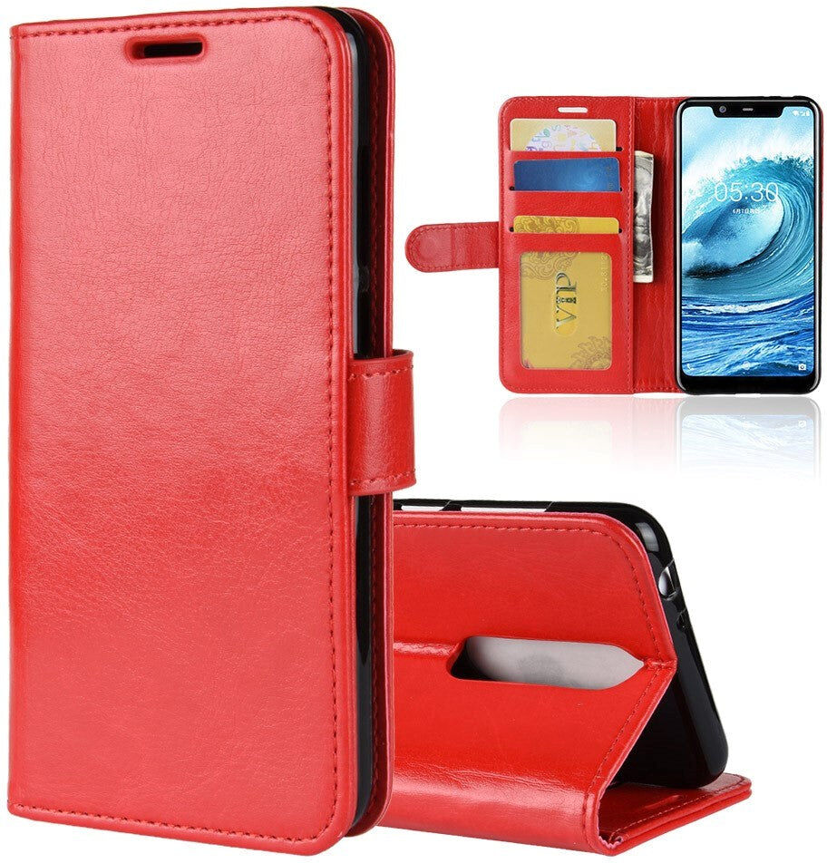 INCOVER Nokia 5.1 Plus Crazy Horse Læder Cover m. Pung - Rød