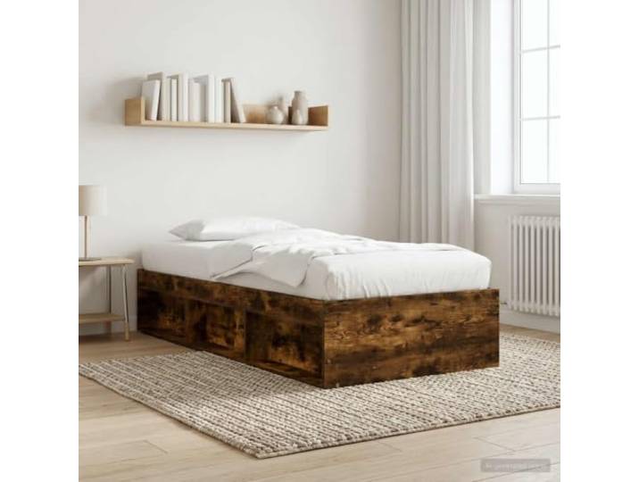 RJPLMFV Bettgestell, Holz, 80 x 200 cm, Rauch-Eiche Integrierte Aufbewahrungsfächer, fester Lattenboden, modernes Design, pflegeleicht